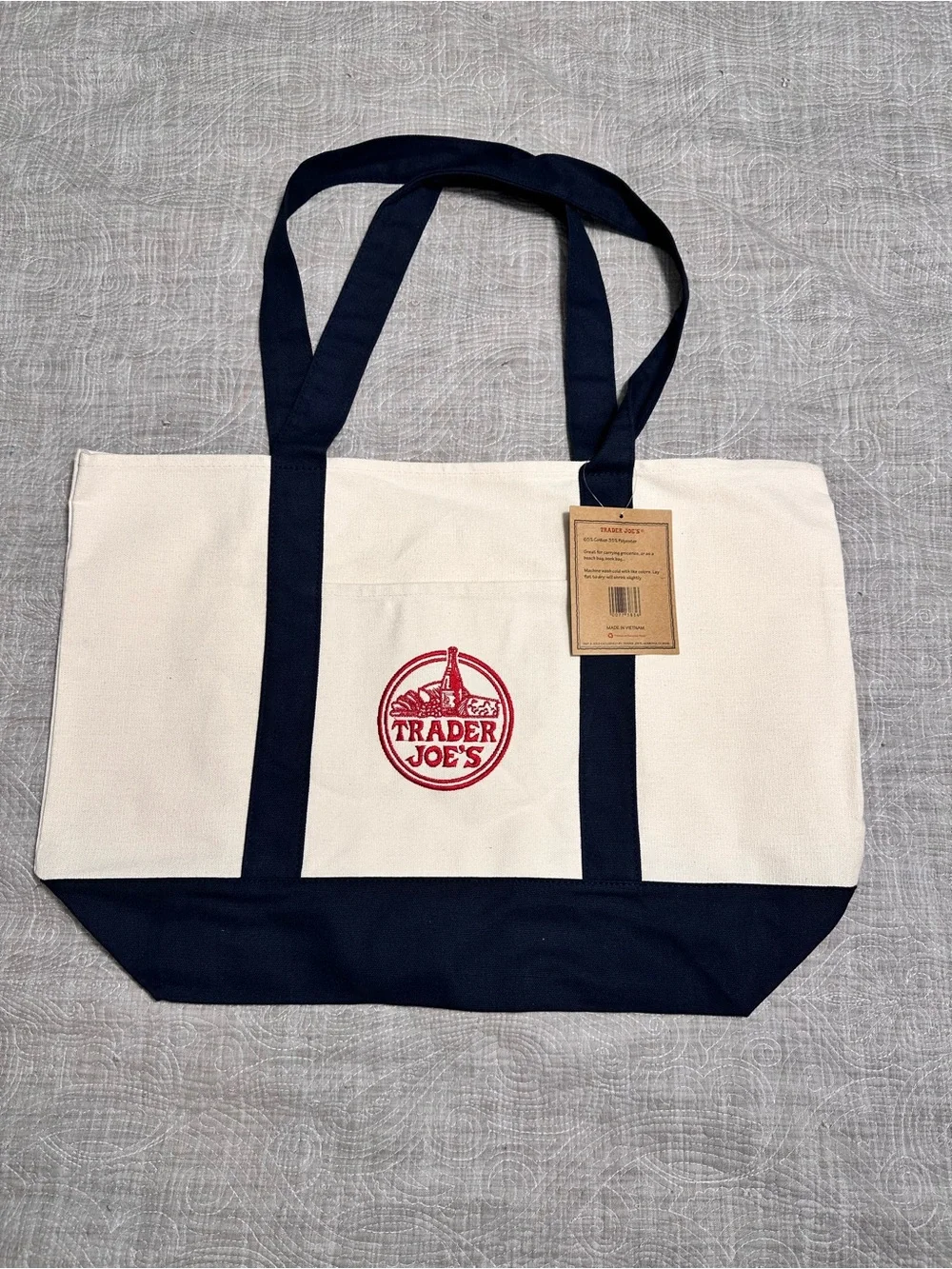 Trader Joe's Cream & Navy Canvas Tote